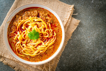Spicy Chinese Yunnan Noodles Soup or Kwa Meng - obrazy, fototapety, plakaty