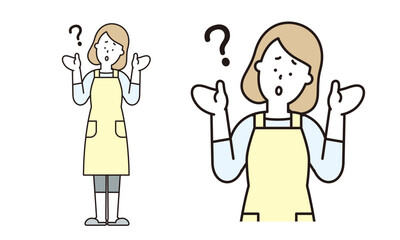 首を傾げてWhy?のポーズをするお母さんのイラスト素材。