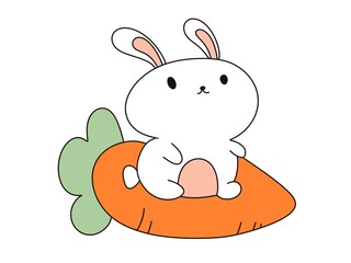 Rabbit cartoon drawing with baby carrot it is rabbit favorist vegetable. 