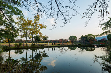Obraz premium Sunny view of the fall color of Osawa Pond