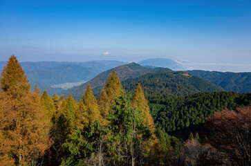 Obraz premium Aerial view of the Iwakura cityscape from Mount Hiei