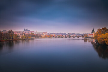 Fototapeta na wymiar Charles bridge and Vltava river at evening, Medieval Prague, Czech Republic