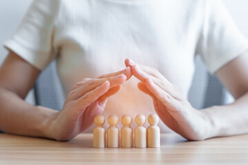 hand cover wood men from crowd of employees. People, Business, Human resource management, Life...