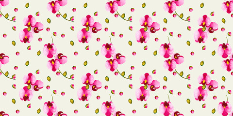 seamless pattern with hand drawing orchid flower, watercolor drawing