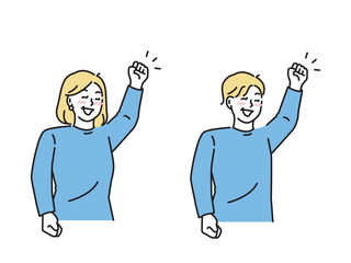 やる気を現すイラスト(笑顔、努力、向上心、チームワーク) An illustration that shows motivation.Smiling, hard work, ambition, teamwork.