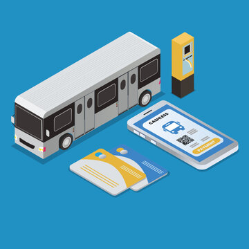 Buying bus ticket online on mobile phone isometric 3d vector concept for banner, website, illustration, landing page, flyer, etc.
