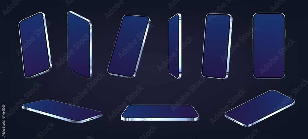 Aufkleber phones in futuristic style with glare, reflection and blank screen. vector layouts of gadgets in dif