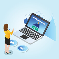 Woman buying NFT on online marketplace