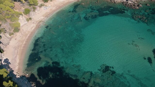Aerial Drone View Of Alonaki Turquoise Beach In Preveza Region, Greece. 