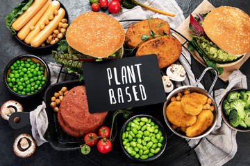 Variety of plant based meat, food.