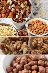 Collage made of mixed nuts.