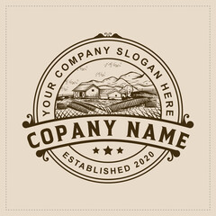Obraz premium Old farmhouse antiques vintage style logo design