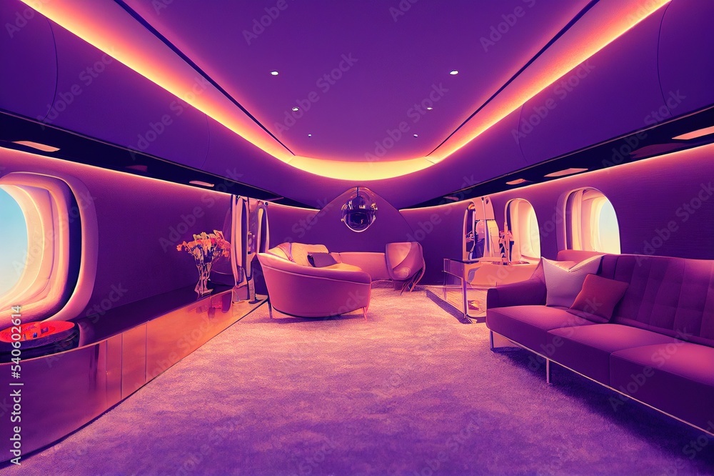 Sticker Luxury interior in bright colors in the private business jet