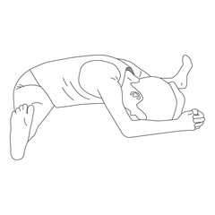 Line art right side of woman doing middle splits stretching pose vector. Woman sitting and spliting legs then lean forward put arms touch the floor.