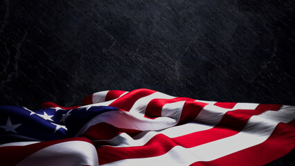 Veterans Day Banner. Premium Holiday Background featuring US Flag on Black Stone with Copy-Space.