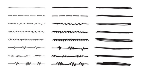 Vector set of hand drawn underline.
