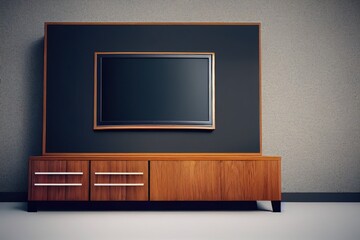 Interior wall mockup of a tv cabinet in a living room on a concrete wall background.3d rendering