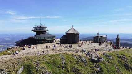 St Lawrence Chapel and the Polish meteorological observatory on Sniezka mountaintop, Czech Republic