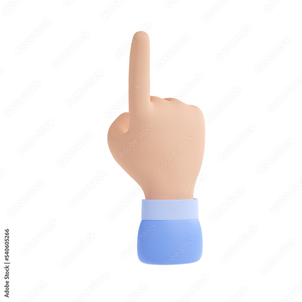 Poster 3d render pointing hand gesture, male palm with index finger showing up. have an idea, attract atten