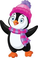 Cartoon penguin wearing hat and scarf © tigatelu