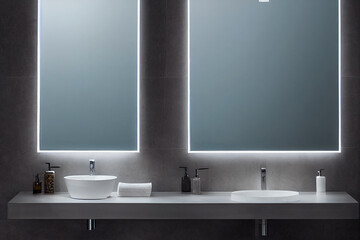 Fototapeta premium bathroom Interior. bathroom mirror with a Stand Mirror table