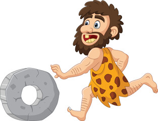 Cartoon caveman chasing stone wheel