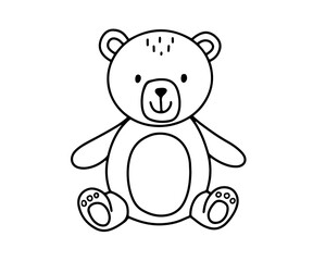 Cute bear toy sketch. Simple vector doodle outline illustration