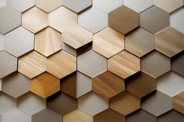 beige wood effect tiles, hexagon shaped decorative wall tiles