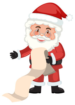 Cute Santa Claus cartoon character holding scroll