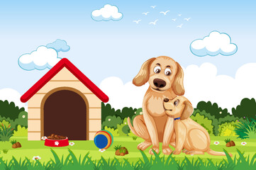 Obraz na płótnie Canvas A dog with puppy at outdoor scene