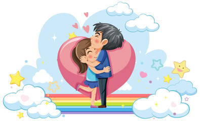 Happy kids on rainbow