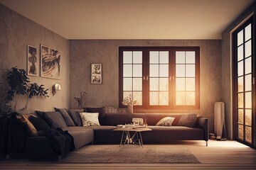 Scandi boho style home interior background, 3D render