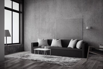 Living room interior style loft with armchair on empty concrete wall.3d rendering