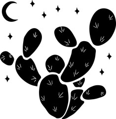 Cactus Hand Drawn Black Silhouette Vector Illustration