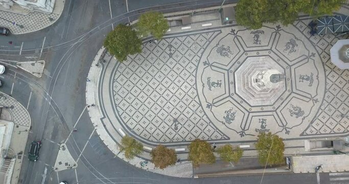 aerial top down view of Chiado Lisbon Portugal. amazing view of portuguese coblestone