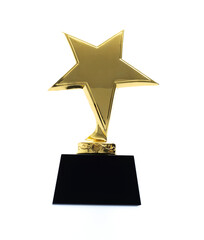 Golden star trophy on white background