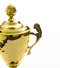 Golden trophy cup with a lid
