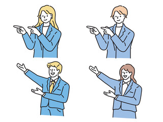 ポイント、注目、発表を表す男女のイラスト(ビジネス、クリック、チェック、アイデア、閃き、発見、納得) Illustrations of men representing points, attention, and presentations business, clicks, checks, ideas, discoveries
