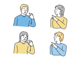 驚く人と怒る人のイラスト(喧嘩、言い争い、不満、ムカつく) Illustrations of people who are surprised and angry.Fights, arguments, complaints, and annoyances.