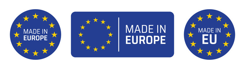 Made in Europe labels set. European product symbol isolated on white background.