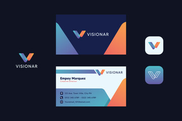 Fototapeta na wymiar V Monogram Letter Logo With Business Card Template
