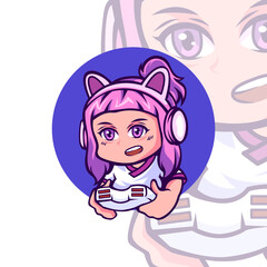 Cute Girl Gamers Mascot Logo Design 