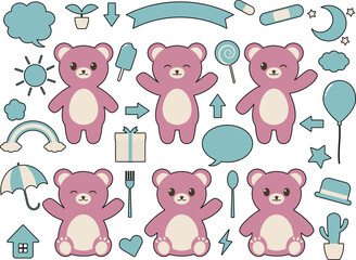 かわいいクマの装飾セット　黒フチあり