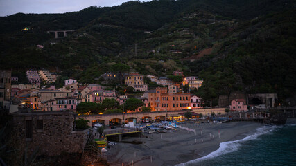 Fototapeta na wymiar The town of Montorosso Italy in the Cinque Terra at dusk. 