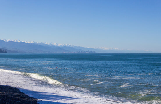 Georgia seascape. View on Batumi city from Kobuleti.