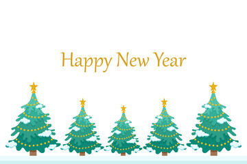 Happy New Year banner with Christmas trees