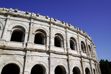 Nimes France detail view of the ancient Roman amphitheatre