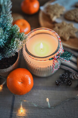Burning candle close-up, christmas mood