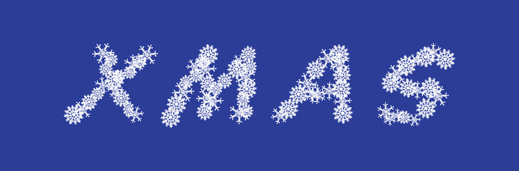 Xmas letter with winter elements on blue background in vector flat illustration