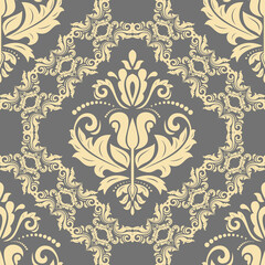Orient gray and yellow vector classic pattern. Seamless abstract background with vintage elements. Orient pattern. Ornament for wallpapers and packaging